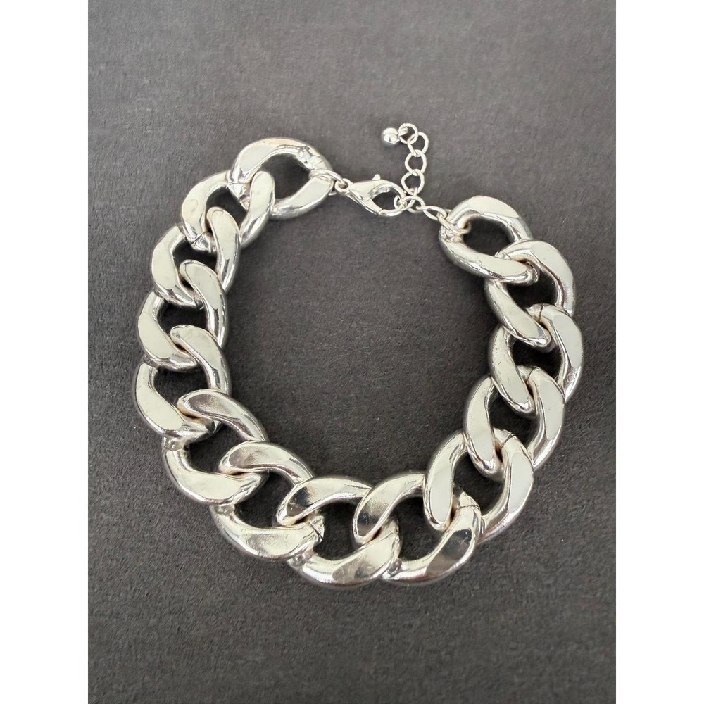 Chunky Curb Link Bracelet Silver Tone Oversized Bold Statement Edgy Design